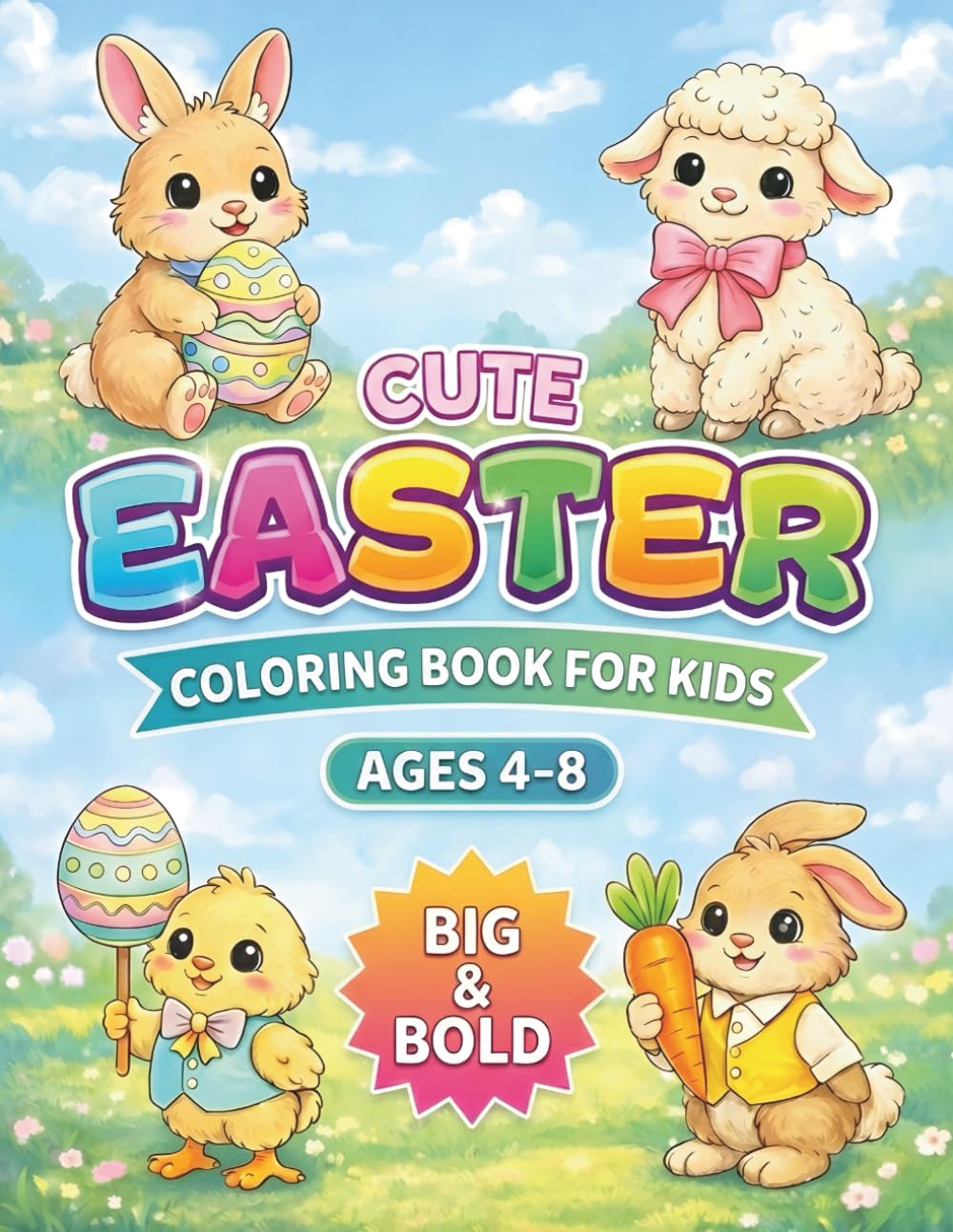 Cute Easter Coloring book for kids ages 4-8, Big and Bold: Easy Coloring Pages with Cute Bunnies, Eggs, and Chicks | A–Z Letter Coloring, Fun Activity Book for Preschool and Kindergarten Kids
