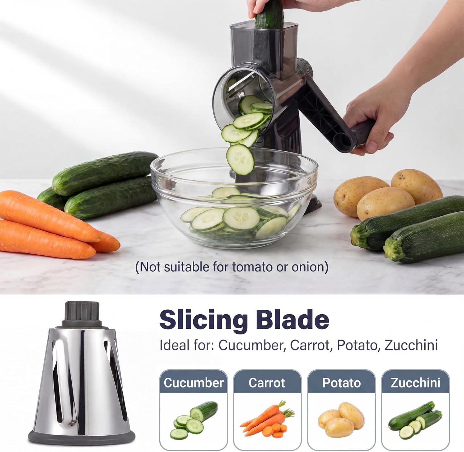 Rotary Cheese Grater Hand Crank, Cheese Shredder with 3 Stainless Steel Blades for Fresh Cheese, Carrots, Vegetables, Non-slip & Stable Suction Base, Effortless Grating