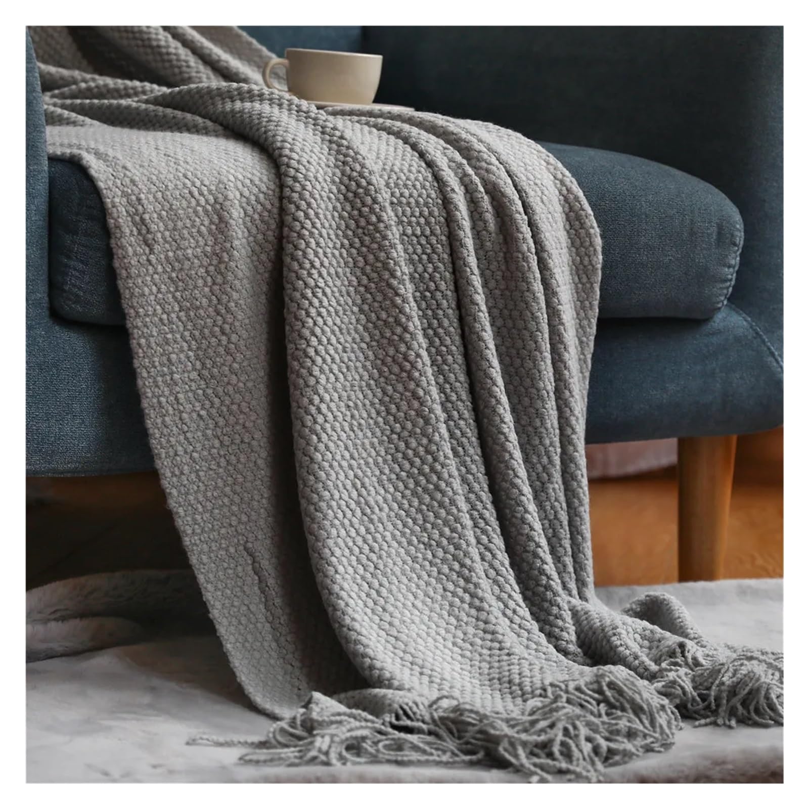 GCYEIDMA Throw Blanket Corn Grain Embossed Knitted Blanket Home Decorative Thickened Winter Warm Tassels Throw Bedspread 130x240cm(Color8)