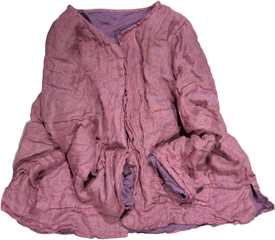 NFYM Vintage Textured Linen Button-Down Artistic Jacket Lightweight Casual Wear for Women