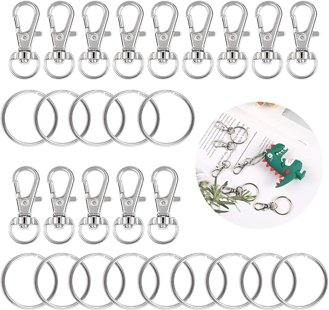 50PCS Keyring Rings Key Rings Hoops - Hoiny 25PCS Metal Key Ring Clips and 25PCS Split Ring for Hanging Crafts Jewellery Making Findings