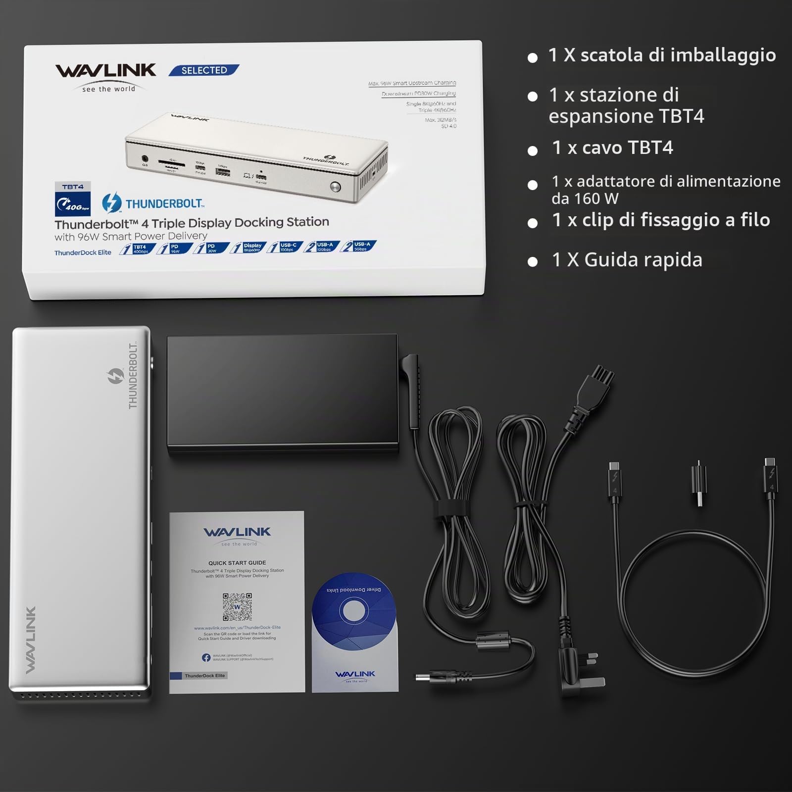 WAVLINK Docking Station Thunderbolt 4 13-in-1, 96W PD, 8K / Triple 4K, 2 porte TBT4, 2 porte HDMI, 4 porte USB-A, USB-C 10 Gbps, Ethernet 2.5G, lettore SD/TF, Audio, Compatibile con Mac e Windows