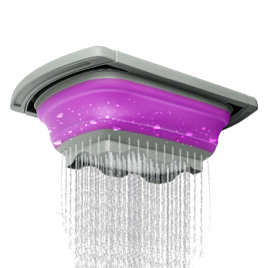 Colador plegable Qimh, colador de cocina, colador de verduras, coladores de frutas, coladores con asas extensibles, colador plegable apto para lavavajillas para cocina, 6 cuartos de galón, sin BPA