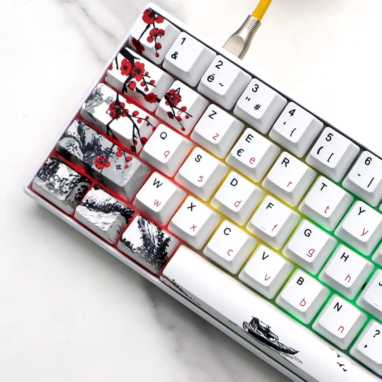 JSJT - Keycaps Plum Blossom 128 touches - Keycaps françaises PBT - Profil OEM - Keycap personnalisé pour 61/68/87/96/104/108 Cherry MX Switches - Clavier mécanique