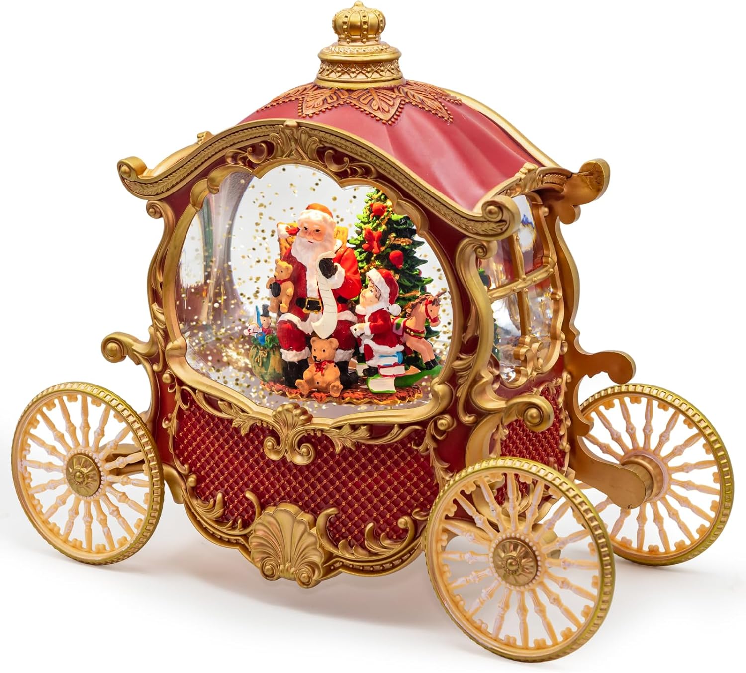 Christmas Snow Globes,Christmas Carriage Snow Globe with 8 Music & Timer, Battery Or USB Cable Powered Operated Glittering for Christmas Table Centerpiece Decoration.Gift- Santa,Christmas Tree