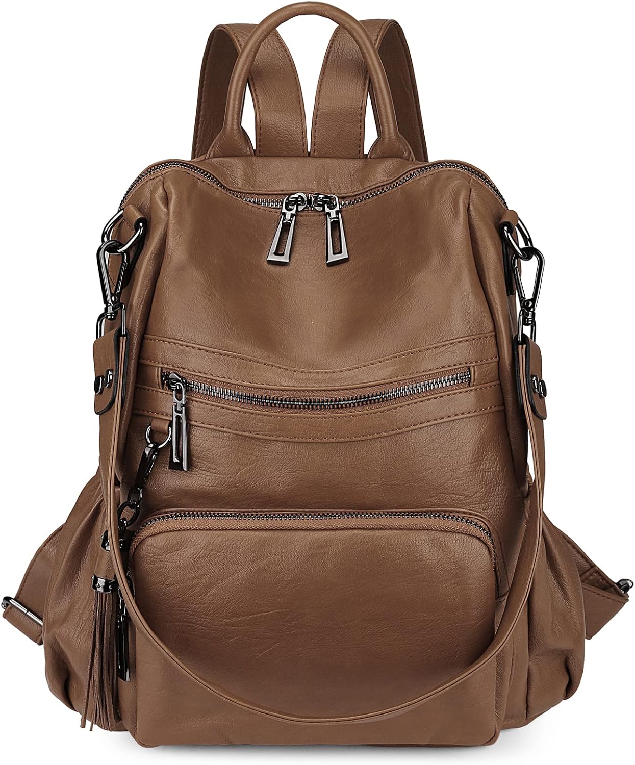 Uromee Travel Backpack Purse for Women Vegan Leather Ladies Fashion Tassel Shoulder Bag Convertible - Image 2