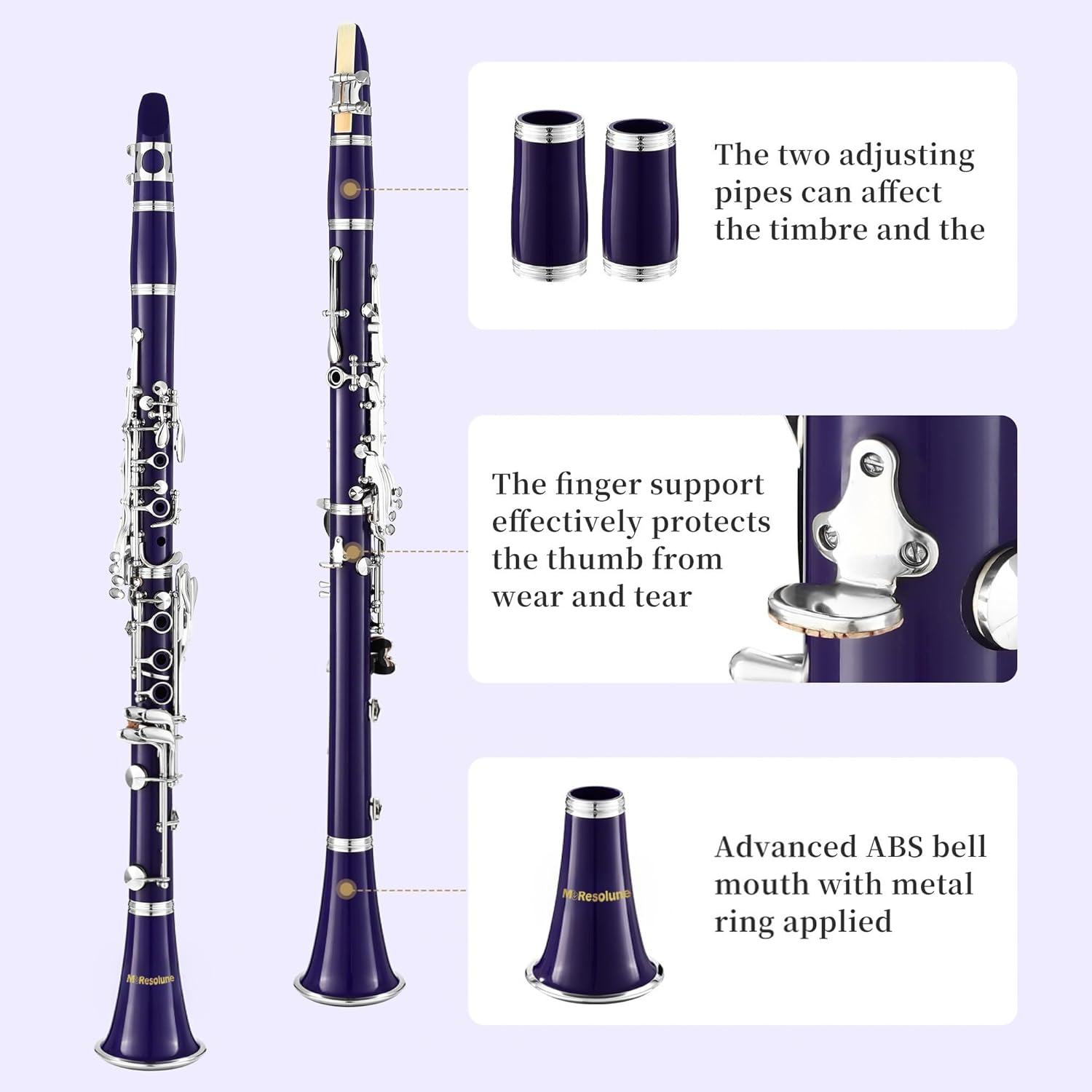 Bb Clarinet, Nickel-Plated B Flat Clarinet for Student Beginner with Case and Stand Musical Instrument for School Band (Purple)