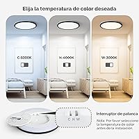 Vista 5 de Matane Lámpara de Techo LED Empotrada de 12 Pulgadas con Luz Nocturna, 24W 2400LM 3000K/4000K/5000K Seleccionable, Luces de Techo Regulables