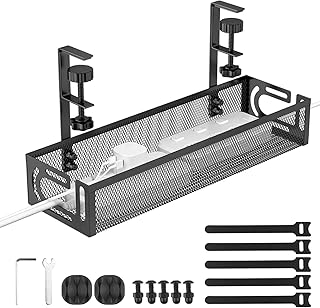 Organizador de cabos secretária sem perfuração, gestão de cabos sob a mesa de metal, bandeja de gestão de cabos para baixo, casa, escritórios, cibercafé (preto, 39 × 12 × 7 cm)