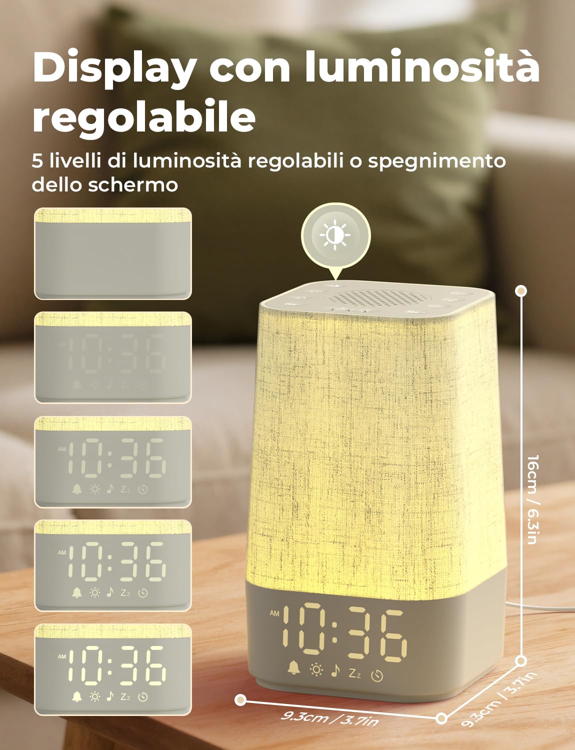 Luce Sveglia Te-Rich Con Simulazione Alba E Tramonto - Radiosveglia Digitale 2 Allarmi, 7 Suoni Naturali, LED 7 Colori, 20 Livelli Luminosità