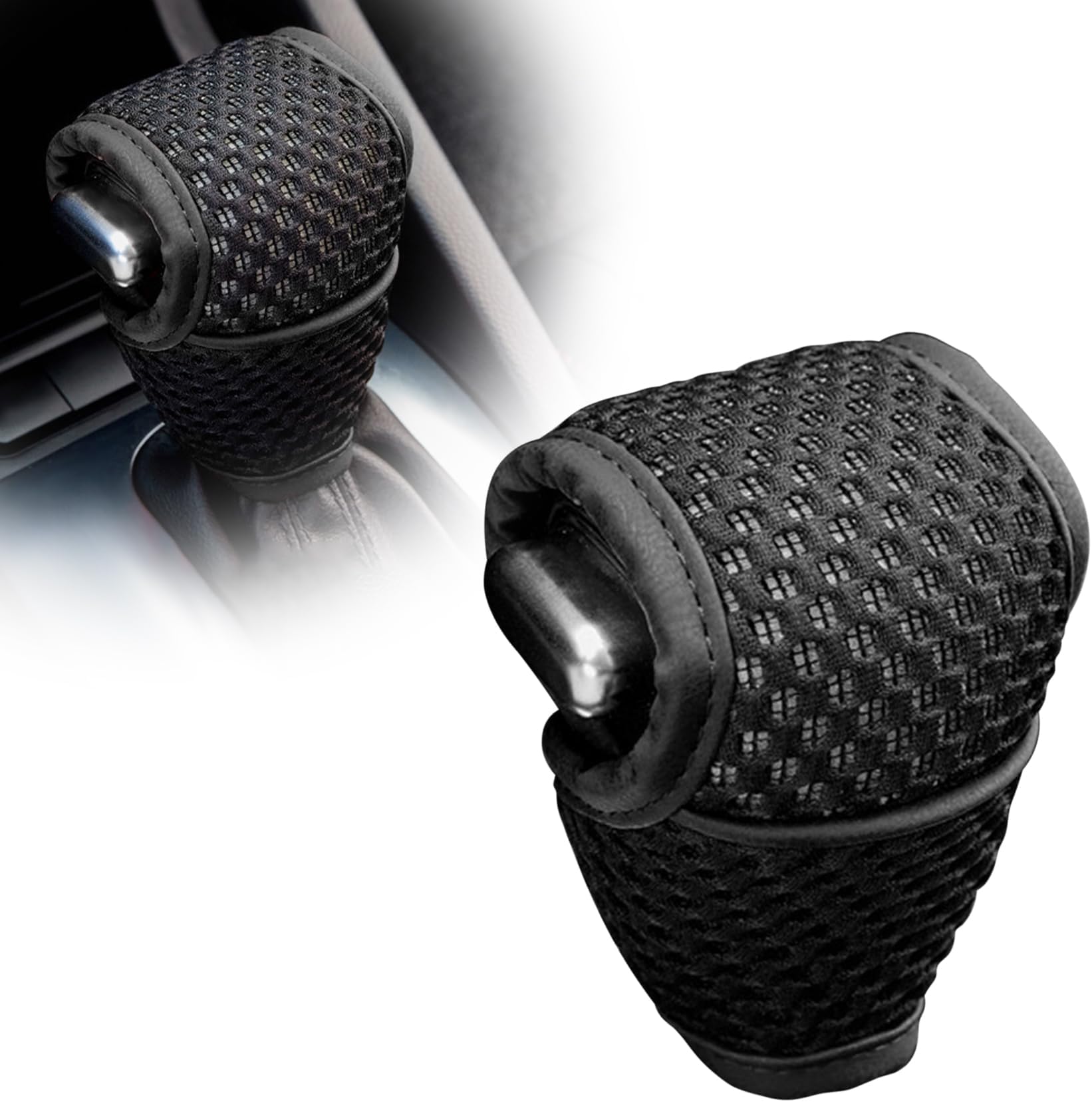NTNEV Car Gear Shift Knob Cover, 5D Mesh Fabric Velcro Gear Shift Head Dust-Proof Decorative Cover, Universal for SUV, Truck, RV, Car Shifter Cover Car Interior Accessories (Black)