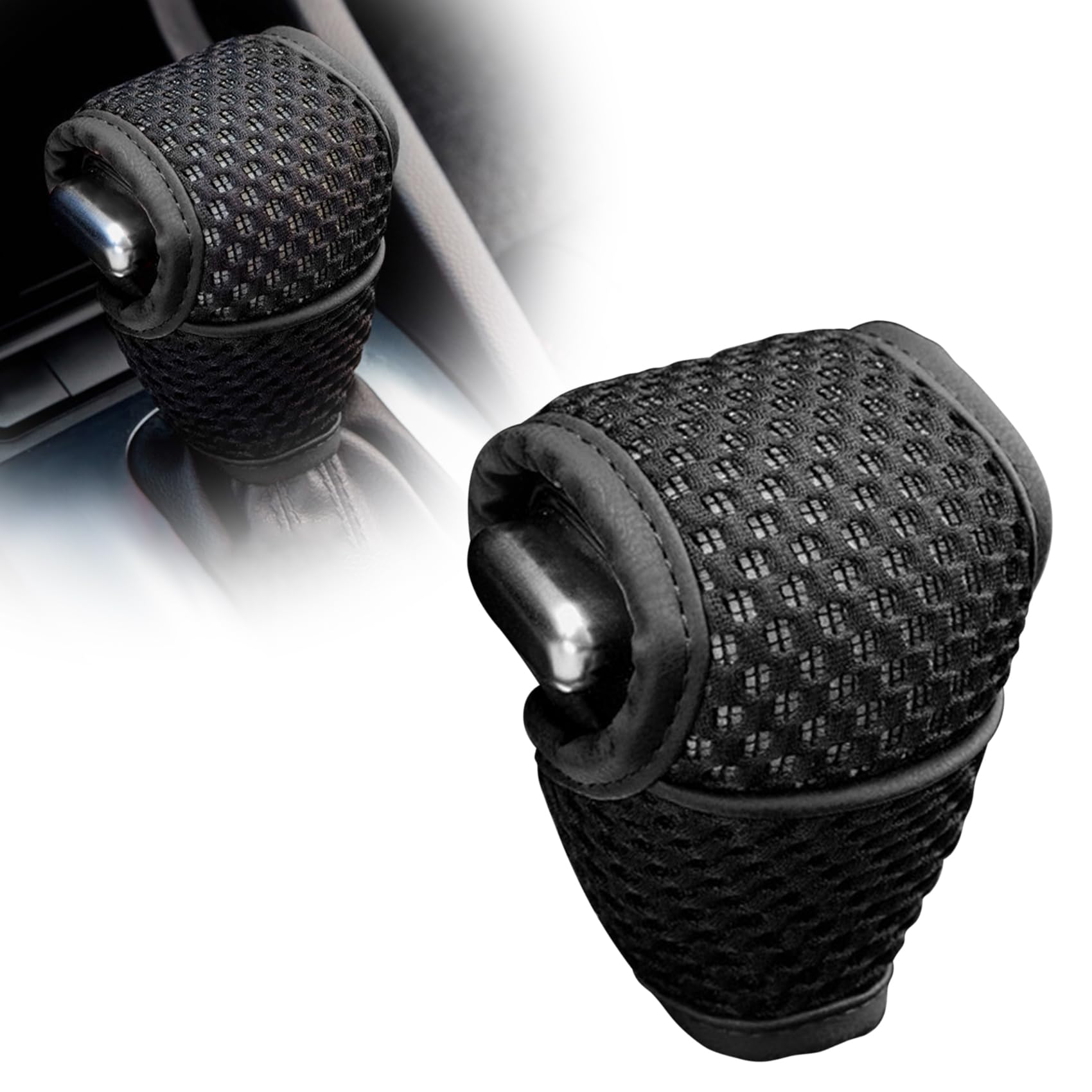 NTNEV Car Gear Shift Knob Cover, 5D Mesh Fabric Velcro Gear Shift Head Dust-Proof Decorative Cover, Universal for SUV, Truck, RV, Car Shifter Cover Car Interior Accessories (Black)