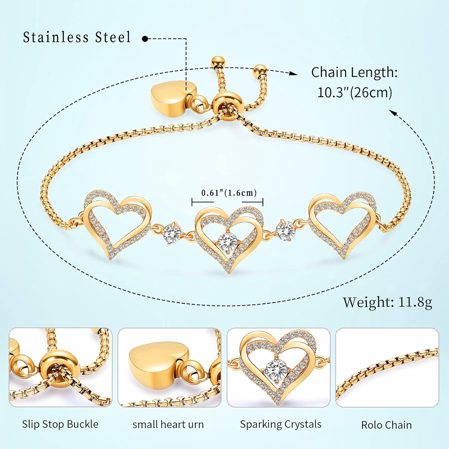 shajwo Cremation Jewelry Heart Urn Bracelet for Ashes for Women Girls Cremation Link Memorial Bracelet - Image 4