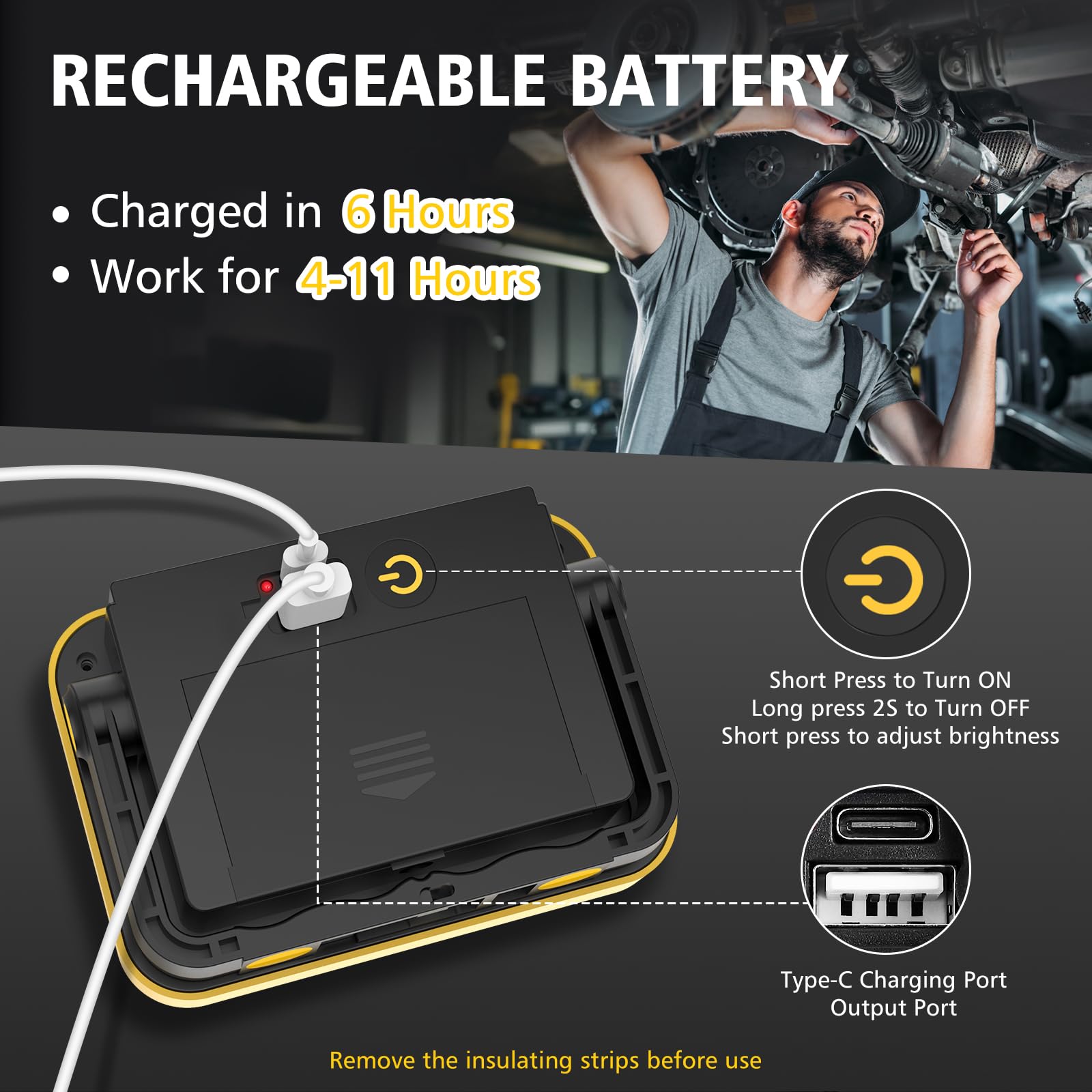 NATPOW Projecteur Led Rechargeable, 5 Modes Projecteur Led Chantier Batterie avec Câble USB, 4000mAh Lampe de Chantier Portable, IP65 Étanche Lampe de Travail pour Garage, Camping, Pêche, 2 Pièces