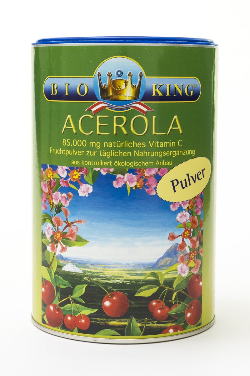 BioKing 500g Acerola-Pulver (17.000 mg natürliches Vitamin C je 100g) aus kontrolliert ökologischem Anbau