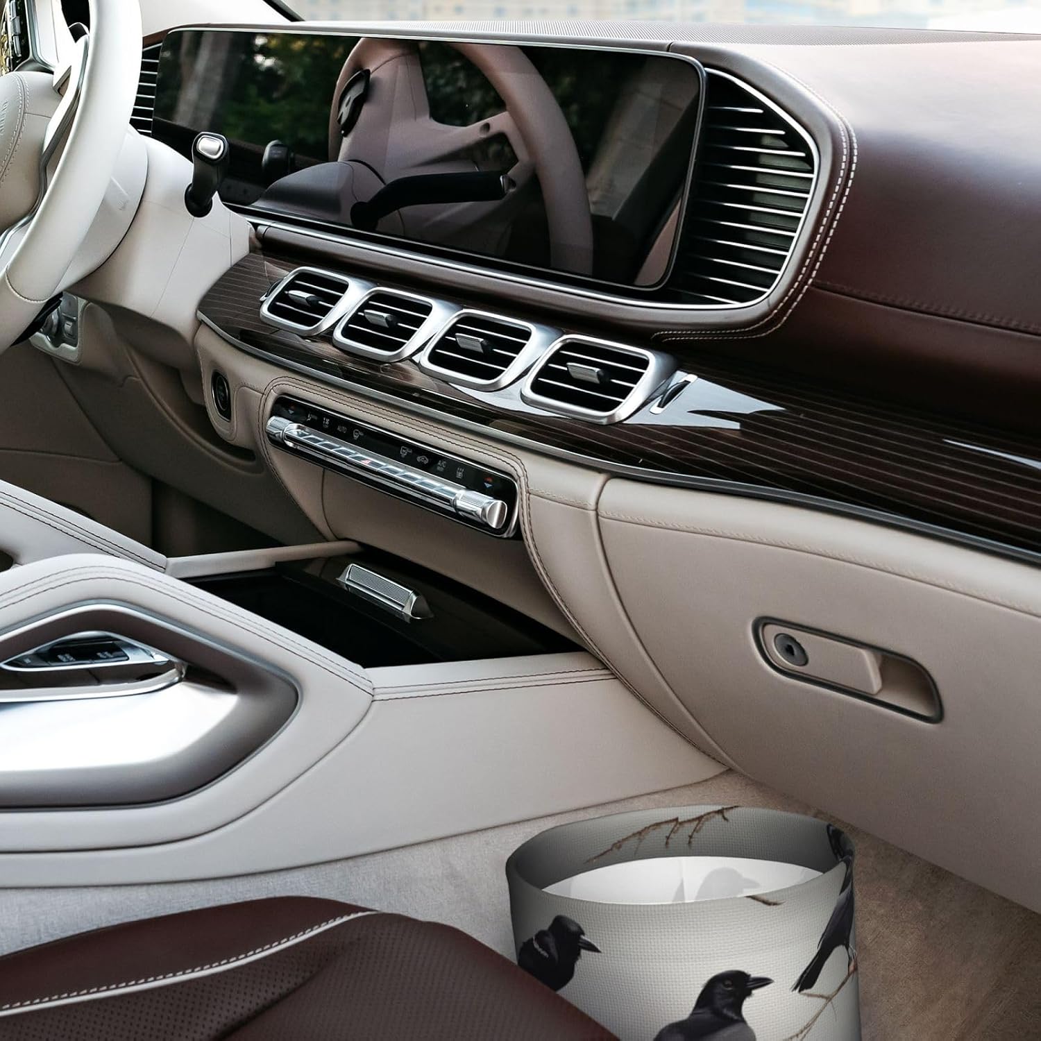 Black Crow Birds On A Branch Print Foldable Car Trash Can,Hanging Car Garbage Can,Waterproof Car Garbage Bin, for Travel Camping