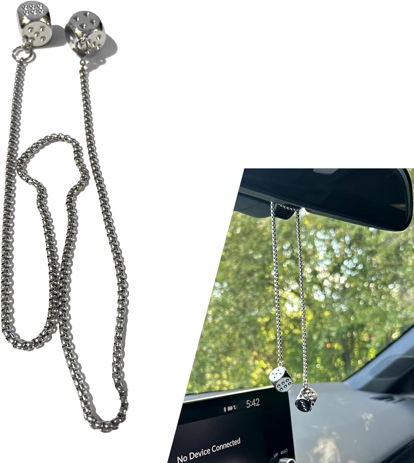 Dice with Dots Rearview Mirror Decorative Pendant, Creative Simple Charming Metal Hanging Ornament, Personalized Modification Tool, Universal Fit for Most Cars Trucks SUVs (Silver)