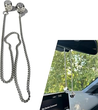 Dice with Dots Rearview Mirror Decorative Pendant, Creative Simple Charming Metal Hanging Ornament, Personalized Modification Tool, Universal Fit for Most Cars Trucks SUVs Silver