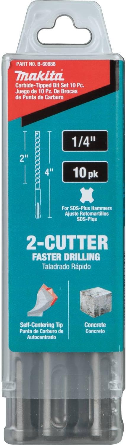 Makita B-60888 1/4" x 4" SDS-Plus Bit, 2-Cutter, 10/Pk