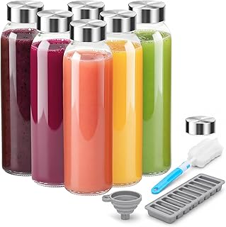 Zukro Glass Juice Bottles with Lids 18 oz, Leak Proof Reusable Clear Glass Bottle with Stainless Steel Airtight Cap for Juicing, Water, Smoothie, Homemade Beverage, Fridge Safe, BPA Free, Set of 6