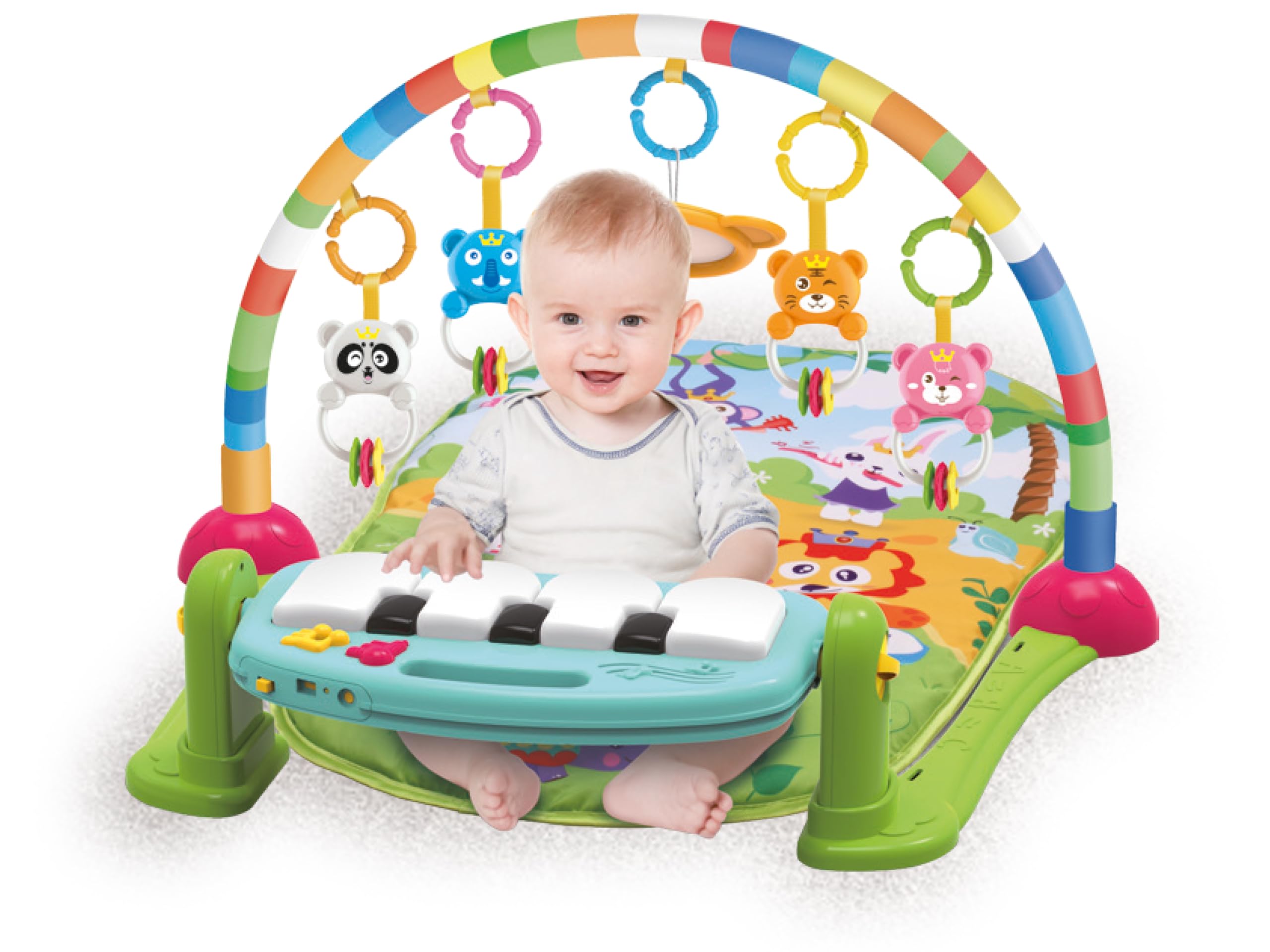Teorema Giocattoli Palestrina Baby Musicale 75x60x45 cm, Tappeto Sensoriale Interattivo Neonato con Piano Calcia e Suona, Sonagli Animaletti e Specchio, Giochi Neonati 0-12 Mesi
