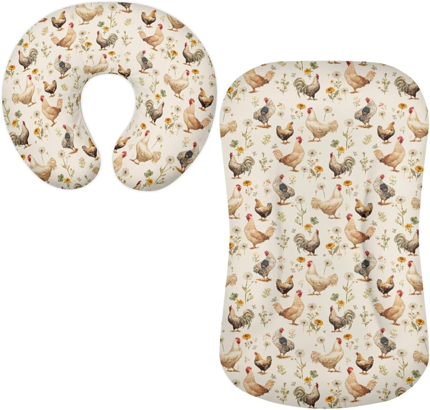 Flowers Chickens Baby Lounger Covers Farm - Themed Oval Hourglass Rectangular Bassinet Mattress Pad Breastfeeding Nursing Pillow Slipcovers 2PCS Vintage - Style
