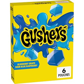 Gushers Fruit Flavored Snacks, Blueberry Grape, Sour Blue Raspberry, 6 Pouches, 4.8 oz