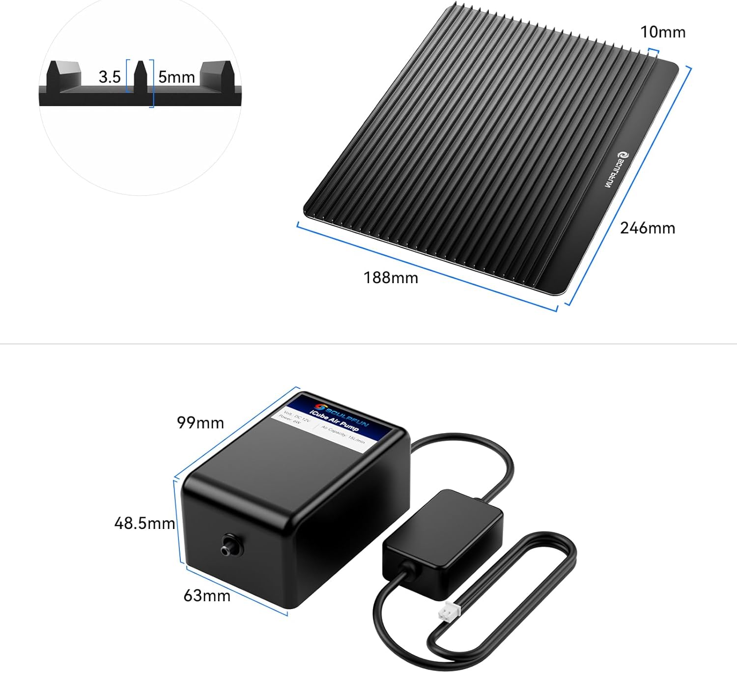 Dimensions of Honeycomb Bed and Air Pump