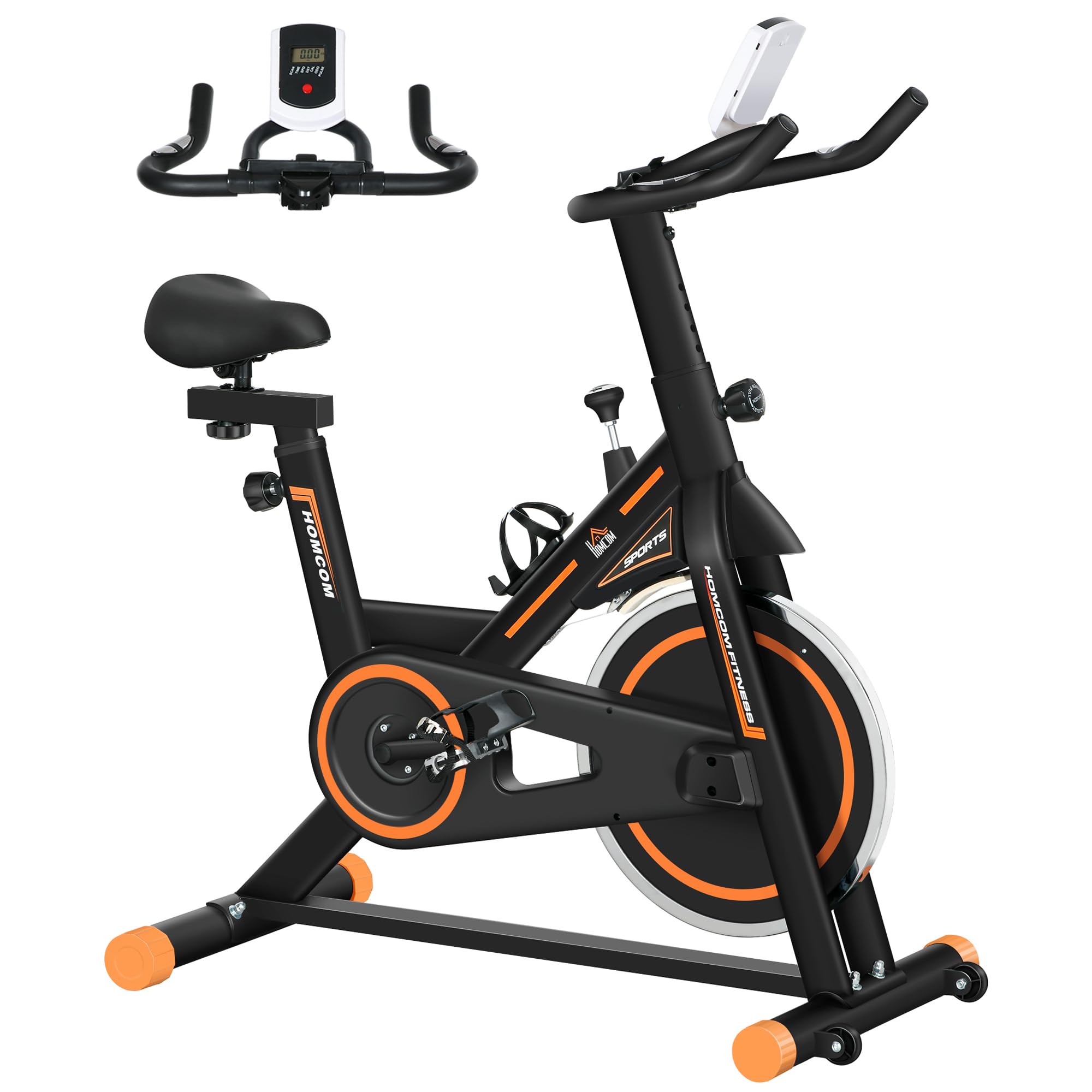 HOMCOM Vélo d'Appartement avec Écran LCD, Résistance Réglable, Charge 120 kg, Noir et Orange