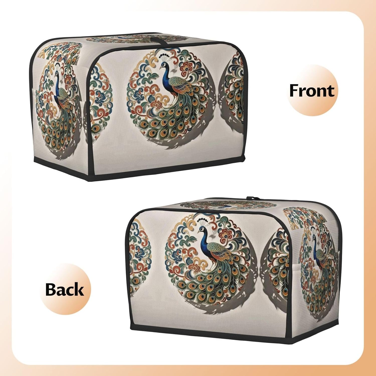 peacock Toaster Cover 2 Slice, Waterproof Bread Machine Covers with Pockets Universal Size Kitchen Small Appliance Cover with Handle, Dust and Fingerprint Protection