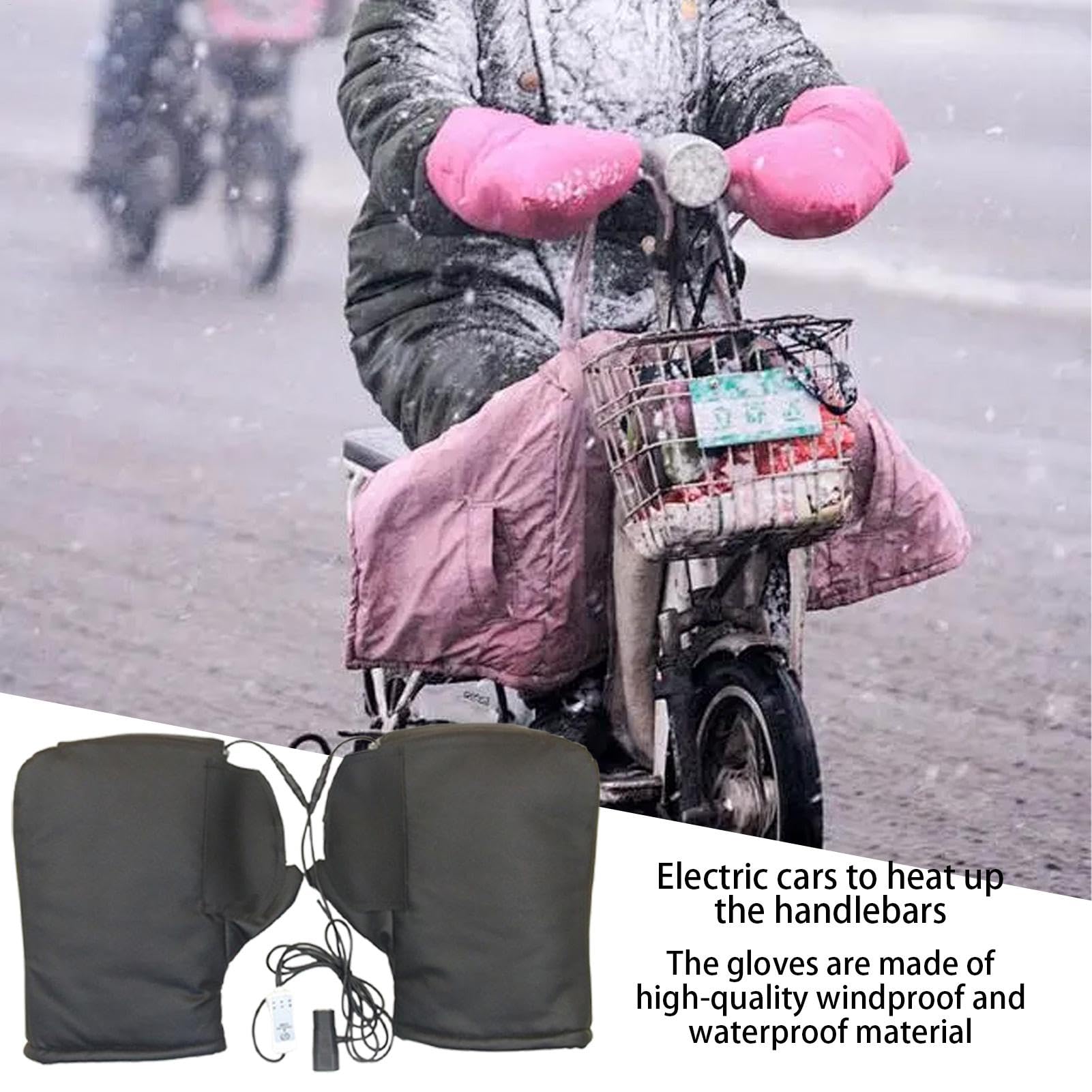 Copertura per maniglia elettrica, guanti riscaldati, manopole riscaldate per moto, antivento, manopole regolabili in temperatura, impugnature per manubrio impermeabili per l'inverno, nero