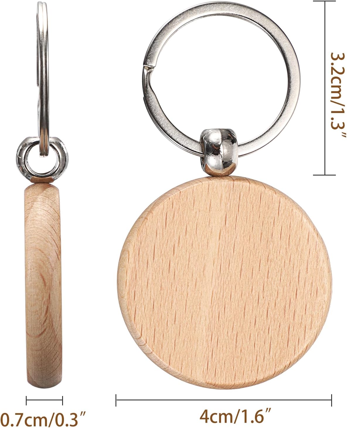 JUXYES 100 PCS Unfinished Wooden Keychain Blanks for Engraving, Wood Engraving Blanks Key Chain, DIY Wooden Key Ring Key Tag - Image 3