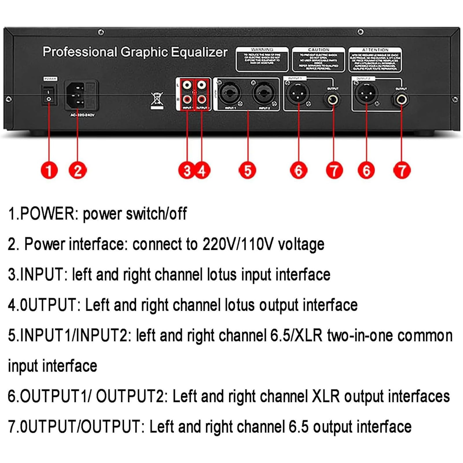 Ecualizador Digital 31 Bandas, Ecualizador Gráfico Profesional 2 Canales, 10 Efectos Predefinidos&respuesta En Frecuencia: 20HZ-20KHz&ajuste Independiente Bajo/medio/alto, Para Estudio Grabación