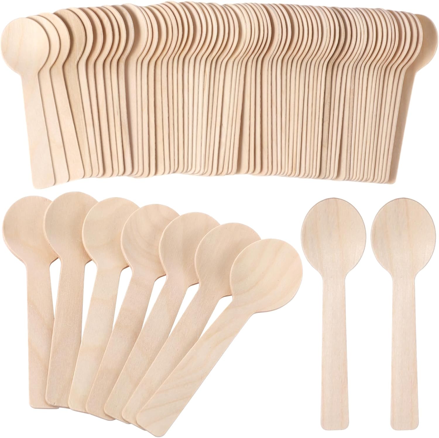 3000 Pcs Mini Wooden Spoons 3.94 Inch Disposable Small Wooden Ice Cream Spoon Tiny Sampling Spoons Bulk Natural Birchwood Tasting Cutlery Scoop for Parties, Weddings, Camping