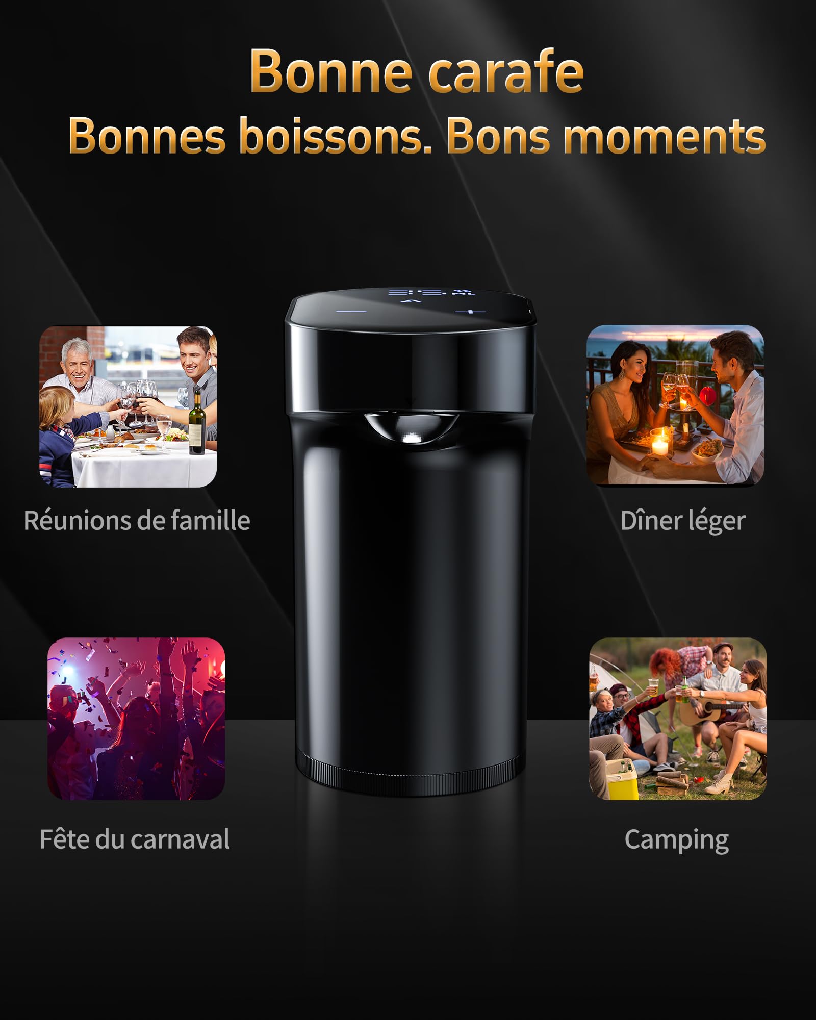 Cadeau Fête des Pères - 5-en-1 Décanteur électrique à vin et distributeur intelligent de liqueur, Aérateur auto dosage précis 1-999 ml, Cadeau de Pâques pour amateurs de vin, de whisky et hôtes (Noir)