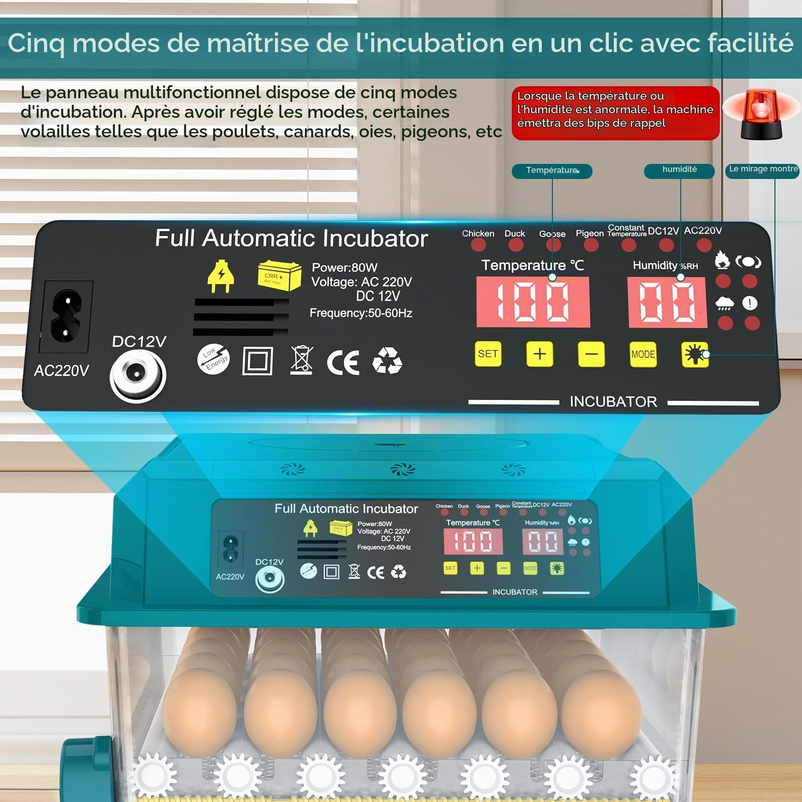36 Oeufs Couveuse Oeuf Automatique, Incubateur Oeuf Automatique, Retournement Automatique, ContrôLe De L'Humidité, 5 Modes D'Incubation, SystèMe D'Alarme, Pour Poulet Canard Oie Caille Oeufs (A)