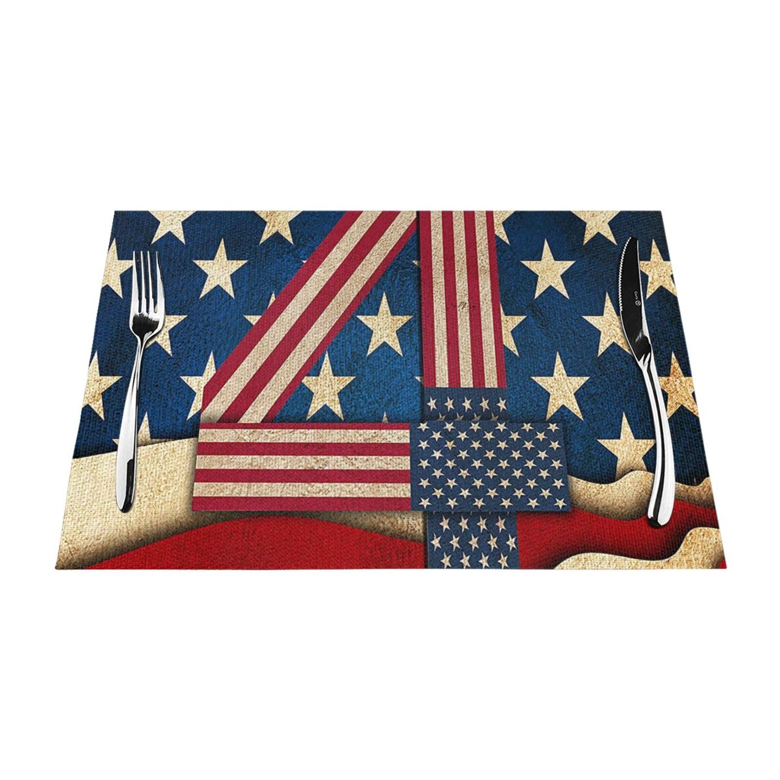 PVC Placemat Set of 6 PCS, 45x30 CM, 4th of July Patriotic Flag Printed Non-Slip Heat Resistant Place Mats for Kitchen Dining Table Indoor Outdoor