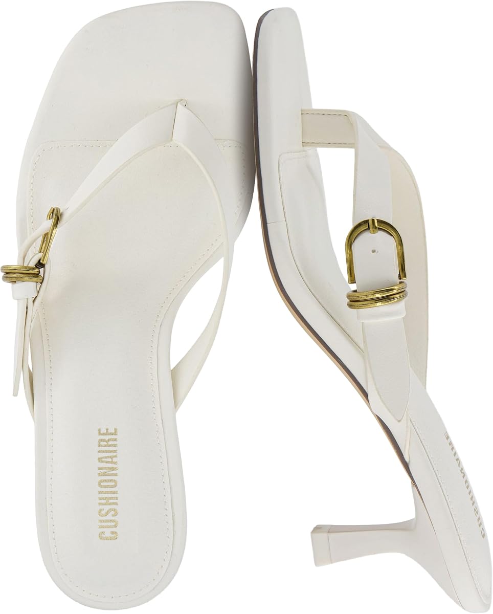 CUSHIONAIRE Marlin Tacones bajos para mujer, estilo tanga, sandalias de tacón elegante con cierre de hebilla ajustable