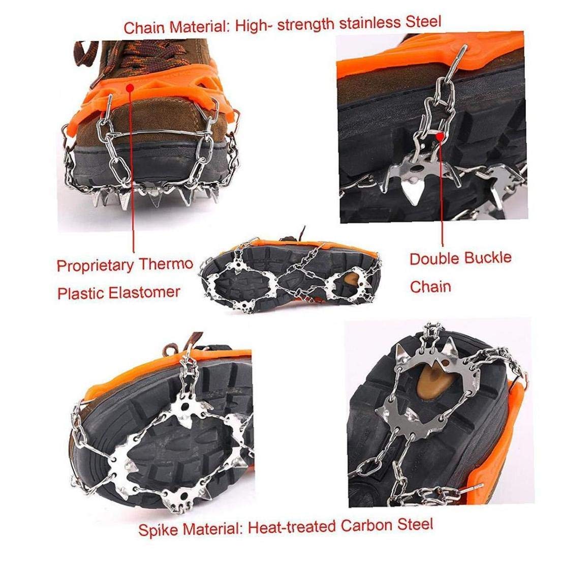 Crampons de Traction Crampons Ice Snow Grips pour Chaussures avec 19 Pointes en Acier Inoxydable pour la Marche, Le Jogging, l'escalade, la randonnée sur la Neige et la Glace (Oran