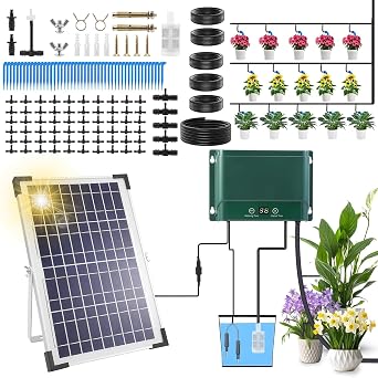 Solar Irrigation System, 10W Automatic Watering System, 5+50m Hose