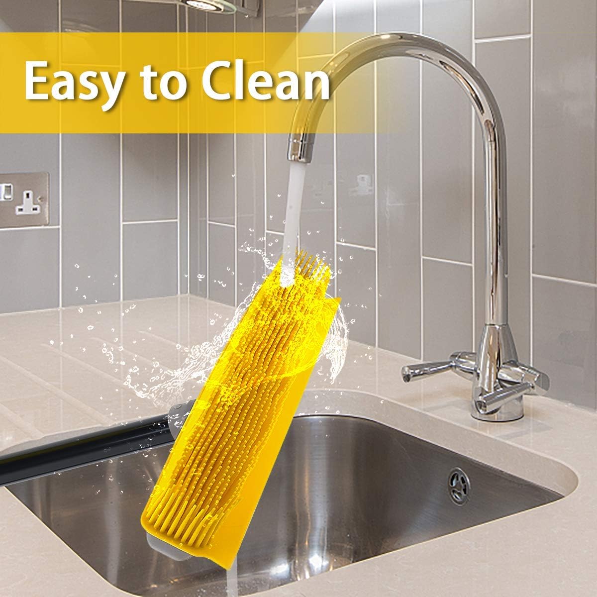 Pet Hair Broom Rubber Broom 59 Long Handle with Build-in Squeegee for Sweeping Hardwood Floor Tile