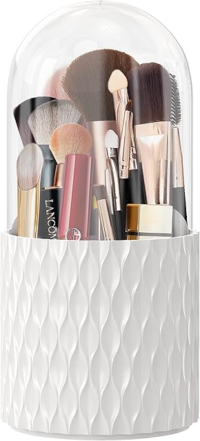 DooGooCoo Makeup Brush Holder [2023 Newest] [Dustproof & Waterproof] 360 Rotating Cosmetics Make up Brush Organizer Storage with Lid for Vanity