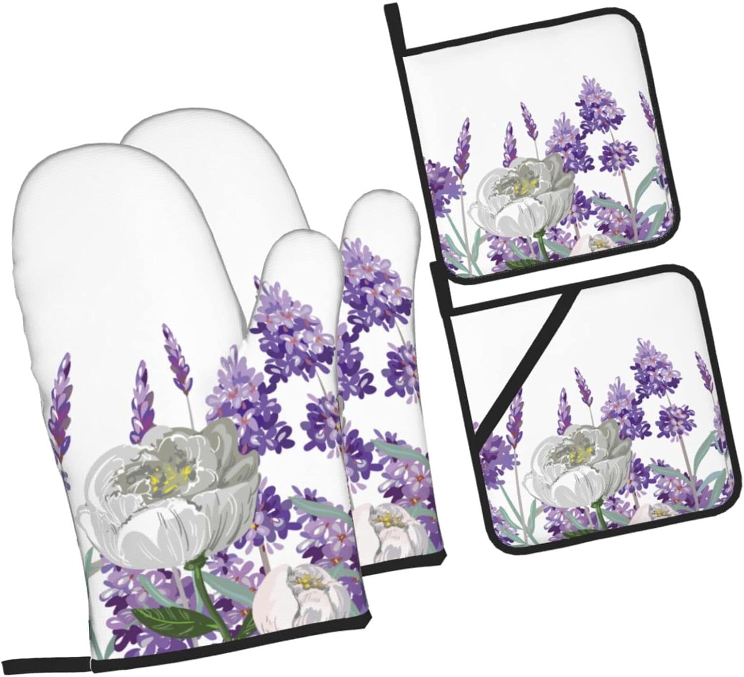 Purple Floral Lavender Oven Mitts and Pot Holders Sets Heat