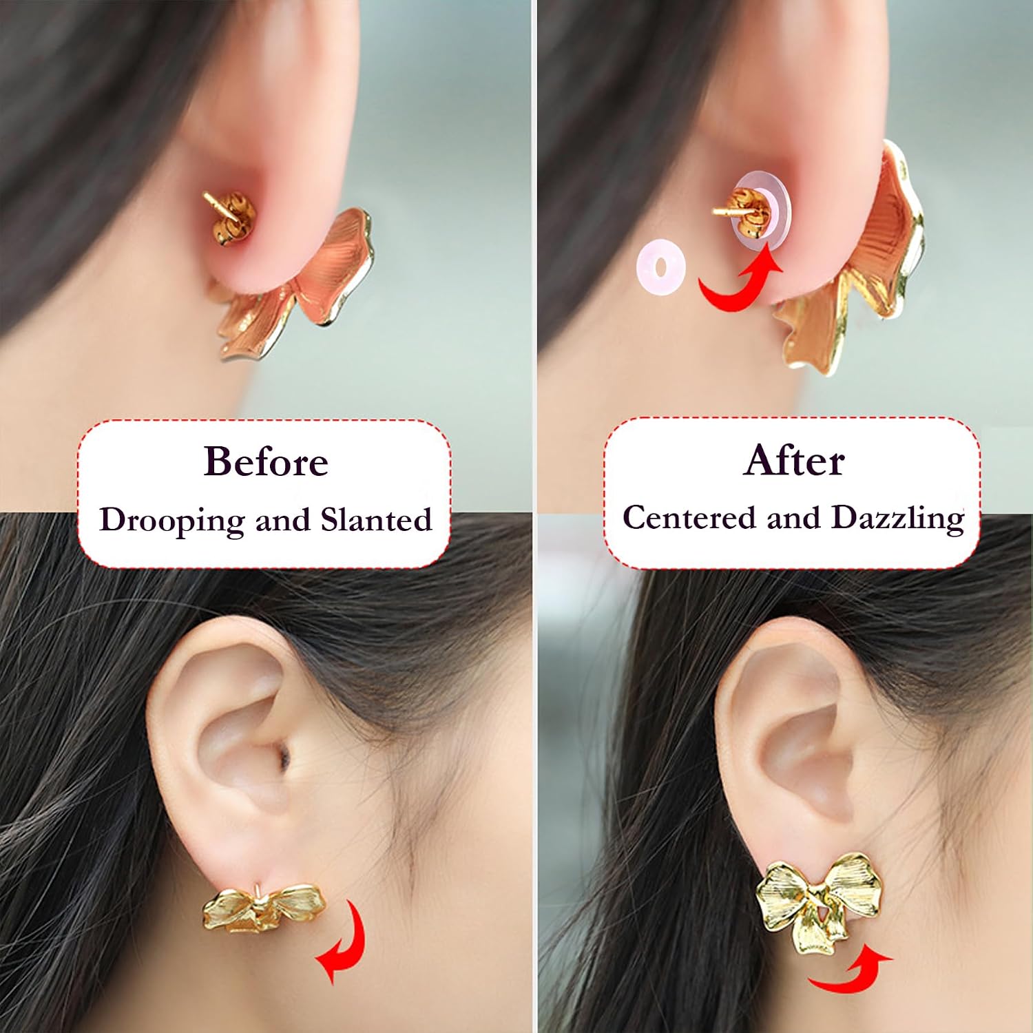 50Pcs Silicone Earring Backs Stopper Rings for Piercings, Clear Discs Rings Stabilizer Pads for Healing Non Pull Piercing Discs, 4~8mm Earlobe Support Patches (4mm)