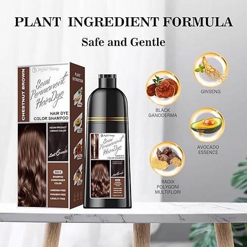 Miniatura 2 de Champú natural para teñir el cabello 3 en 1, color de cabello para cobertura de cabello gris, champú para colorear cabello castaño para mujeres,