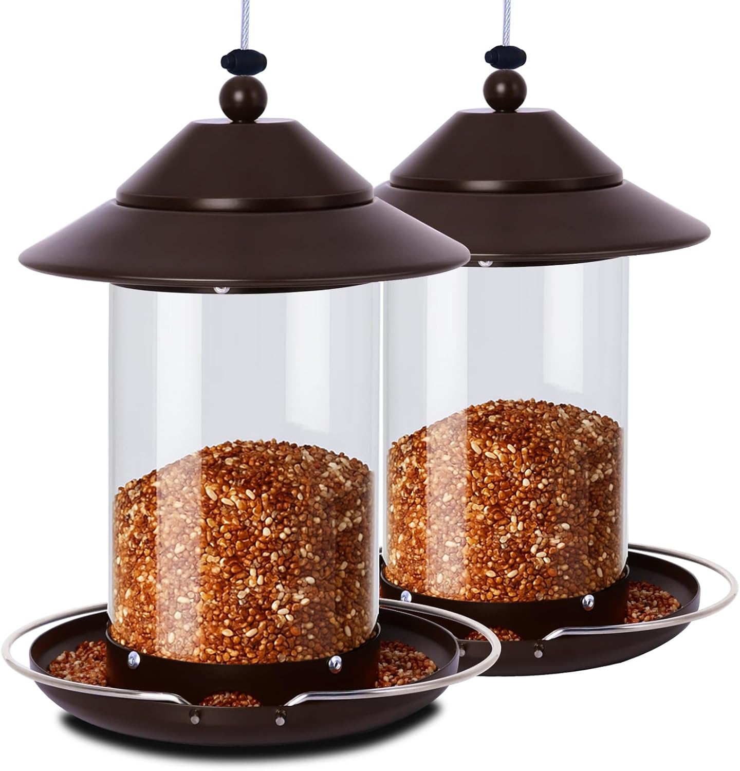 Bird Feeder for Outdoors Hanging, 5LB Capacity Metal Metal Feeder, 360° Feeding, Weatherproof Roof for Gardens and Wild Birds(2pcs)