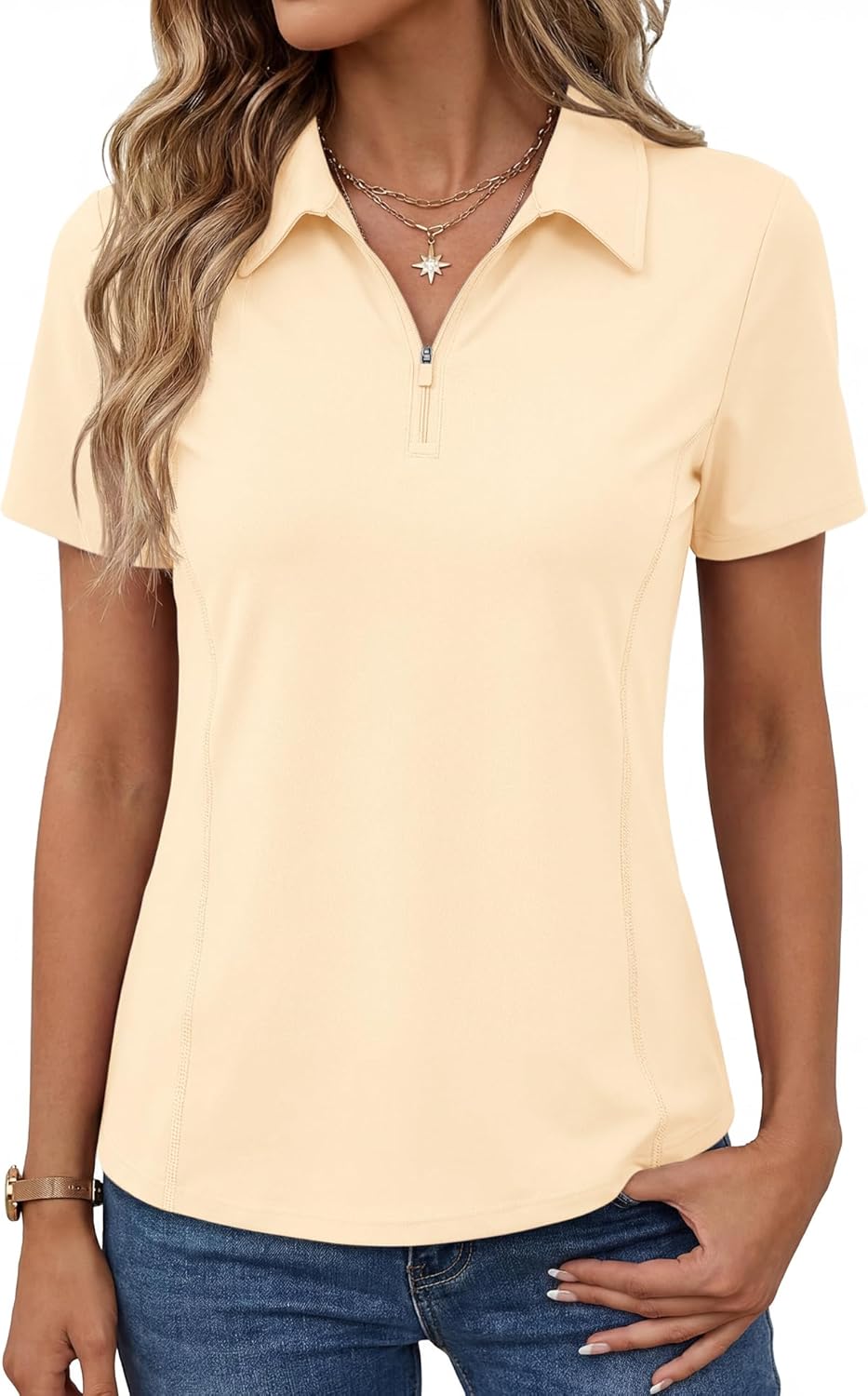 LOMON Women’s Short Sleeve Athletic Polo Shirt High Performance Stretch Quarter Zip Top for Golf Tennis