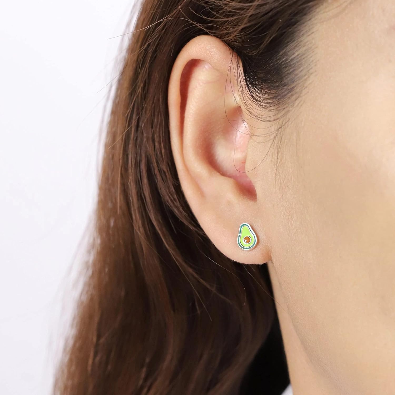 Boma Jewelry Sterling Silver Avocado Stud Earrings with Hand Painted Enamel