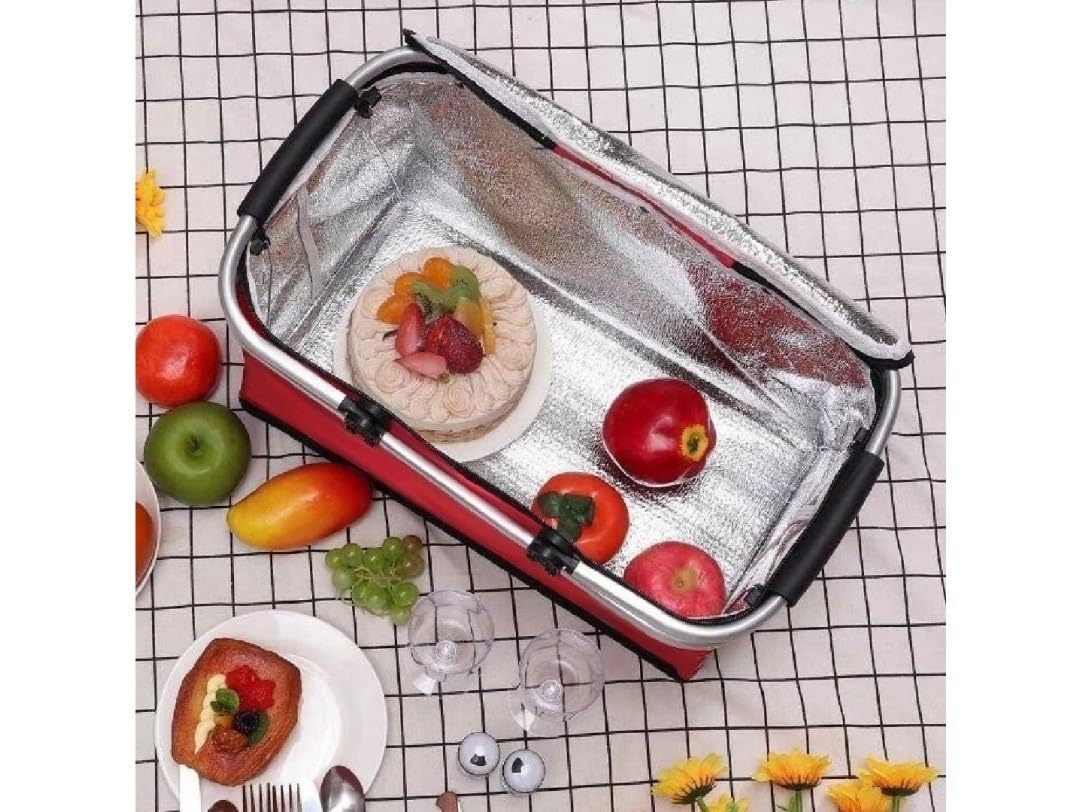 Borsa termica per la spesa, cestino da picnic, grande cestino termico isolato, borsa termica per ufficio, campeggio, picnic, viaggi, supporto laterale verticale, 43 x 23 x 21 cm (2 maniglie