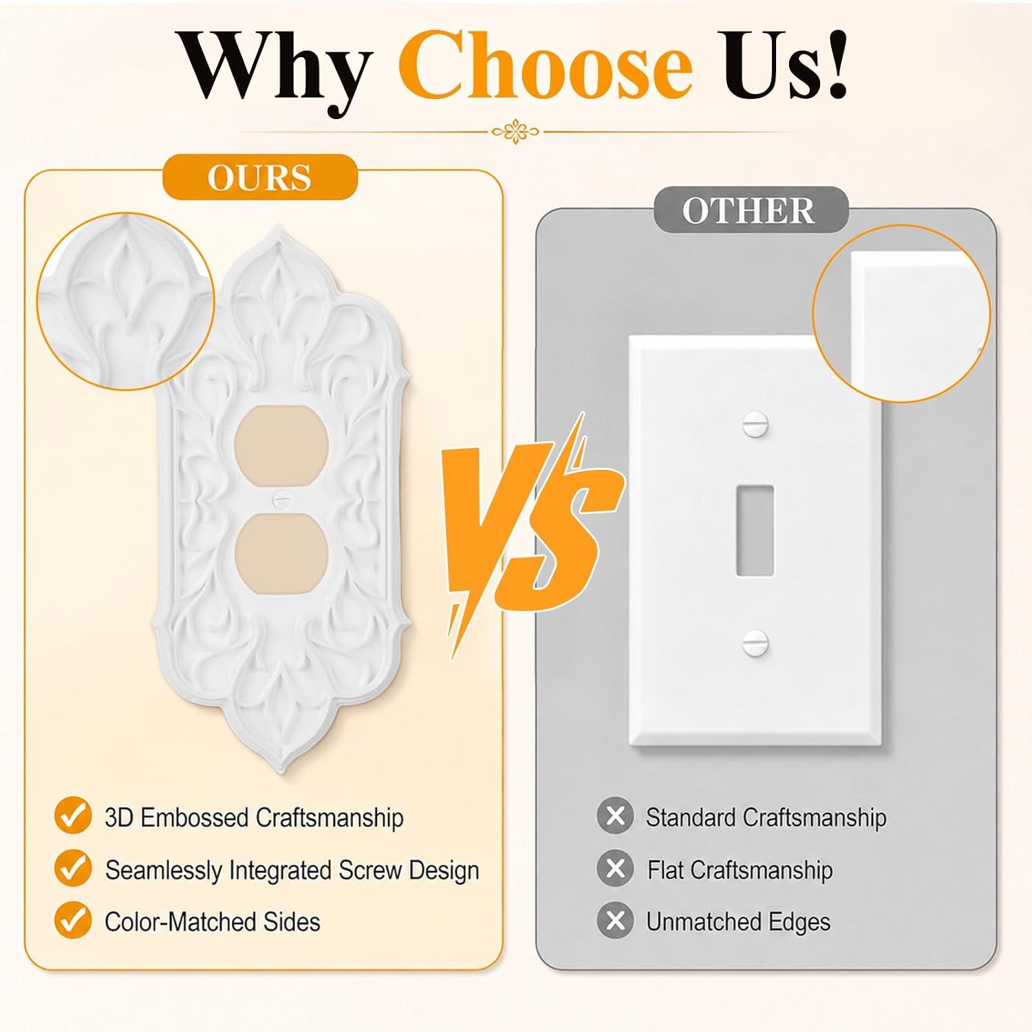 2 Pcs Baroque Decorative Duplex Outlet Covers, White Plastic | Switch Wall Plates Outlet Cover Standard Size Vintage Embossed Floral Pattern for Home Office Bedroom Living Room